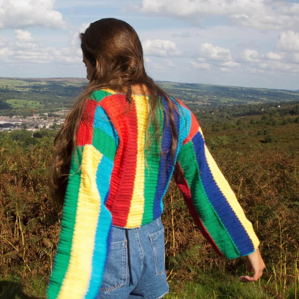 NWOT Wild Orange Tree Handmade Crochet Striped Rainbow Cardigan - Size Small
